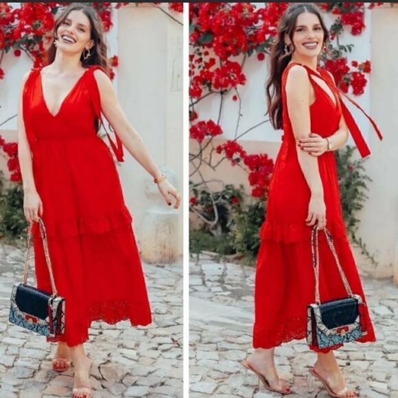 ZARA OPENWORK EMBROIDERED DRESS WITH BOW STRAPS - Picture 2 of 13